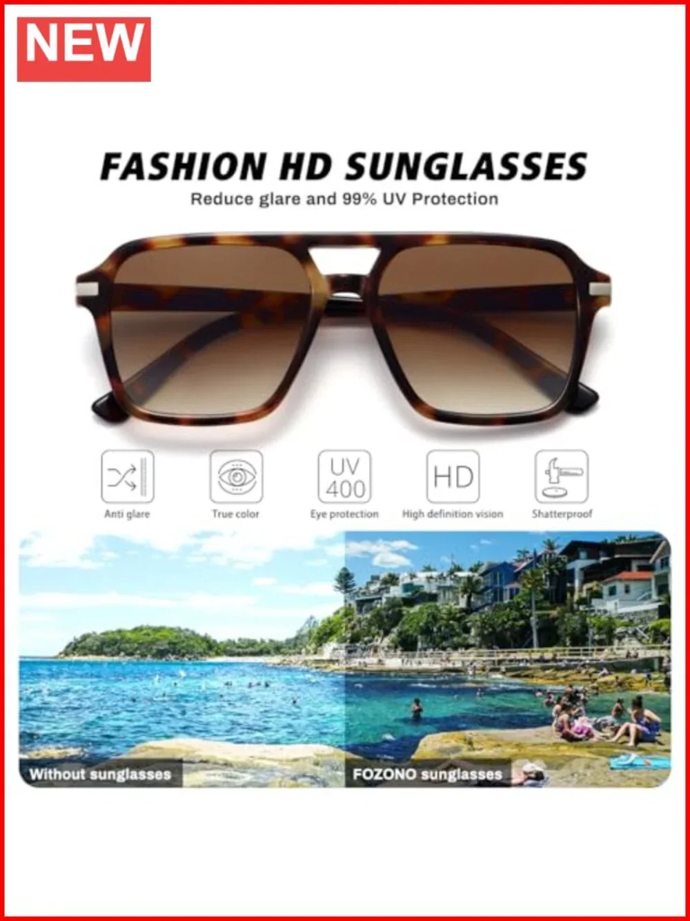 Retro Square Aviator Sunglasses Double Bridge Unisex Trendy 70s 80s 90s Shades